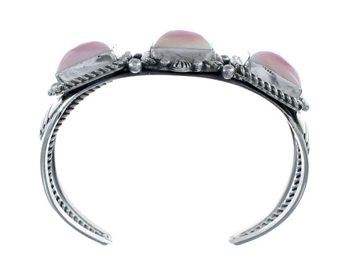 Navajo Genuine Sterling Silver Pink Conch Shell Cuff Bracelet AX126312