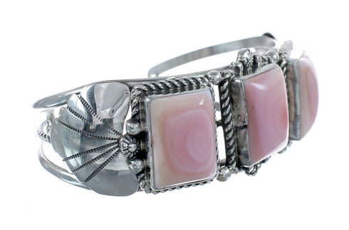 Navajo Genuine Sterling Silver Pink Conch Shell Cuff Bracelet AX126314