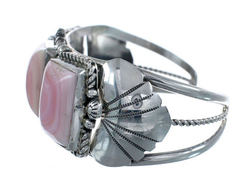 Navajo Genuine Sterling Silver Pink Conch Shell Cuff Bracelet AX126314