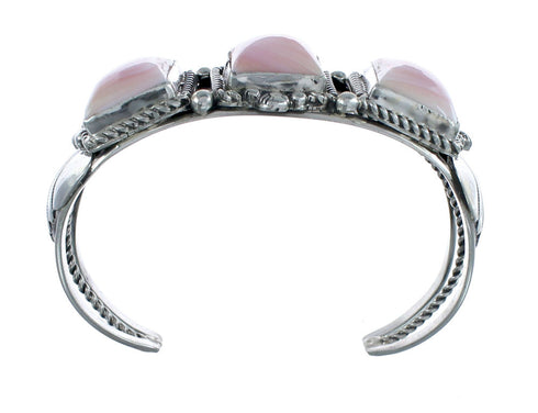 Navajo Genuine Sterling Silver Pink Conch Shell Cuff Bracelet AX126314