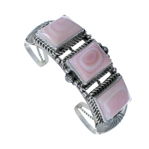 Navajo Genuine Sterling Silver Pink Conch Shell Cuff Bracelet AX126316