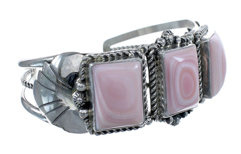 Navajo Genuine Sterling Silver Pink Conch Shell Cuff Bracelet AX126316