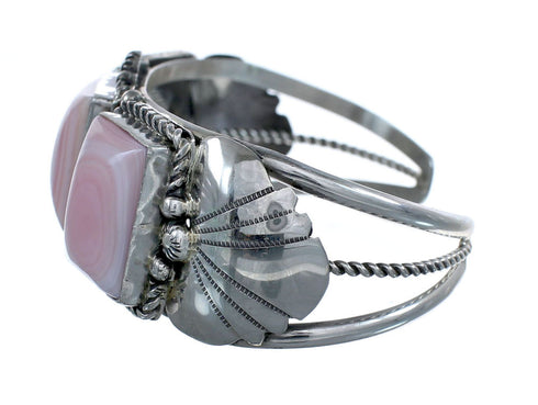 Navajo Genuine Sterling Silver Pink Conch Shell Cuff Bracelet AX126316