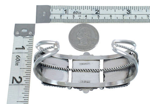 Navajo Genuine Sterling Silver Pink Conch Shell Cuff Bracelet AX126316