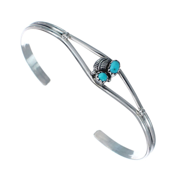 Turquoise Navajo Authentic Sterling Silver Leaf Bracelet AX126304