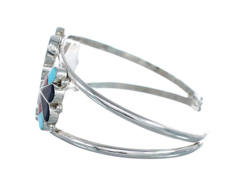 Multicolor Inlay Sterling Silver Zuni Thunderbird Cuff Bracelet AX126286