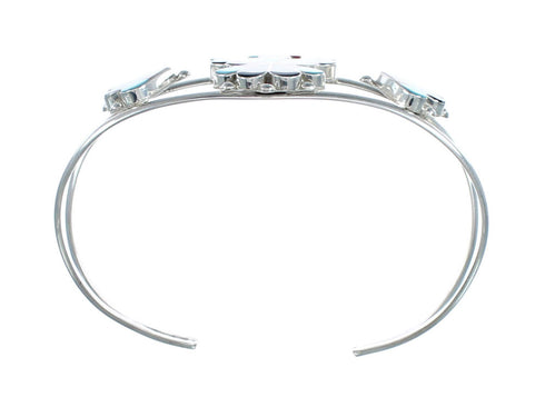 Multicolor Inlay Sterling Silver Zuni Thunderbird Cuff Bracelet AX126286