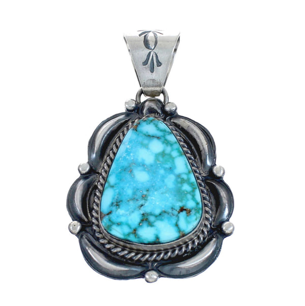 Native American Authentic Kingman Turquoise Sterling Silver Pendant JX126680