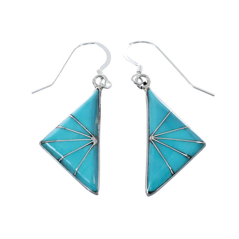 Zuni Sterling Silver Turquoise Inlay Hook Dangle Earrings JX126818