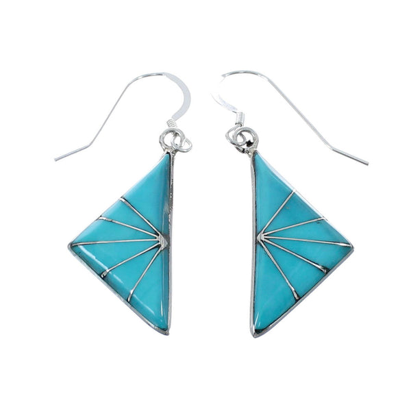 Zuni Sterling Silver Turquoise Inlay Hook Dangle Earrings JX126818