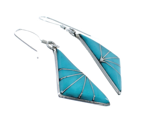 Zuni Sterling Silver Turquoise Inlay Hook Dangle Earrings JX126818