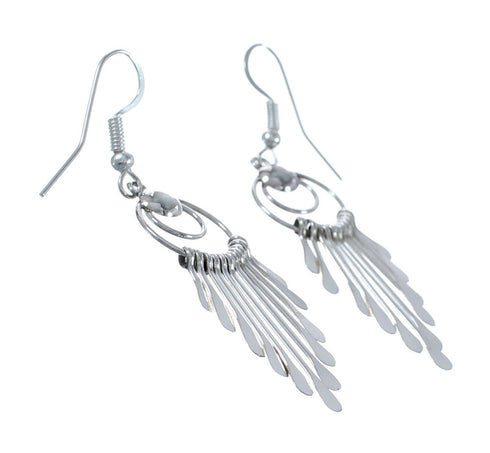 Native American Genuine Sterling Silver Hook Dangle Earrings JX126820