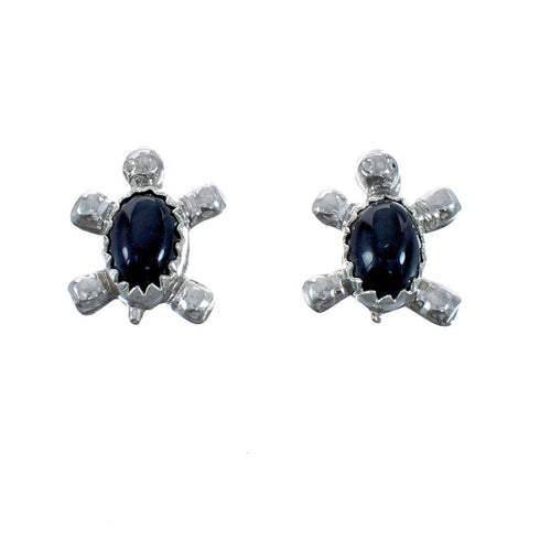 Zuni Onyx And Sterling Silver Turtle Post Earrings JX126826