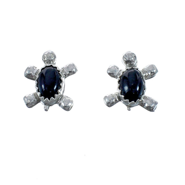 Zuni Onyx And Sterling Silver Turtle Post Earrings JX126826