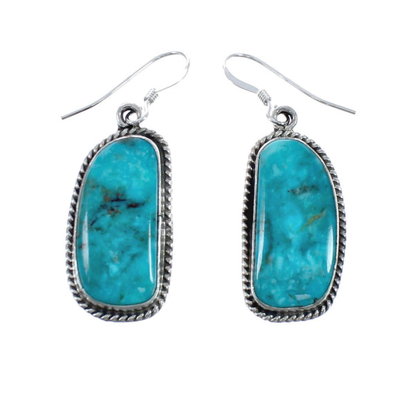 Navajo Authentic Sterling Silver Turquoise Hook Dangle Earrings JX126794