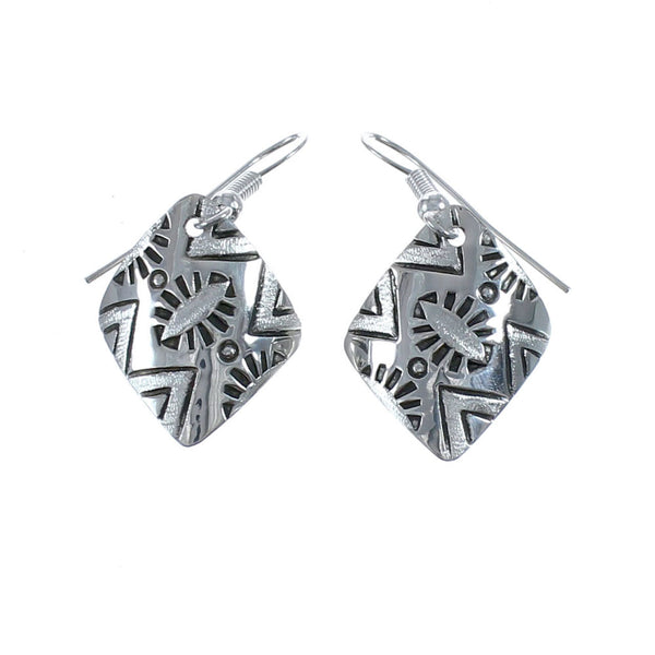 Native American Genuine Sterling Silver Hook Dangle Earrings JX126798