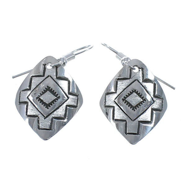 Native American Genuine Sterling Silver Hook Dangle Earrings JX126800