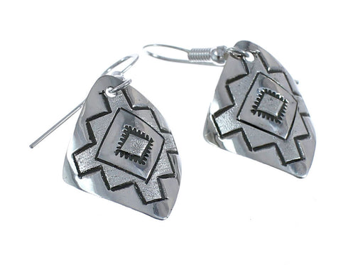 Native American Genuine Sterling Silver Hook Dangle Earrings JX126800