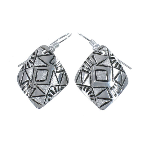 Native American Genuine Sterling Silver Hook Dangle Earrings JX126814