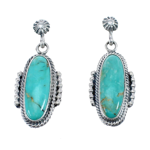 Navajo Turquoise Sterling Silver Post Dangle Earrings JX126844