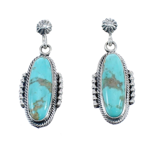 Navajo Turquoise Sterling Silver Post Dangle Earrings JX126845