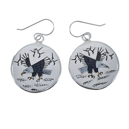 Native American Navajo Multicolor Sterling Silver Eagle Hook Dangle Earrings AX126176