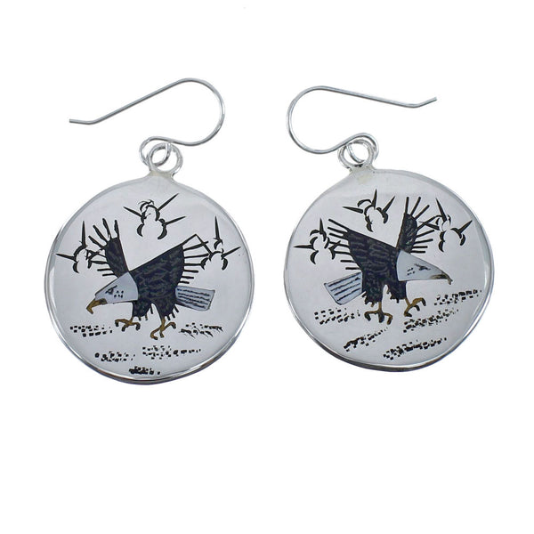 Native American Navajo Multicolor Sterling Silver Eagle Hook Dangle Earrings AX126176