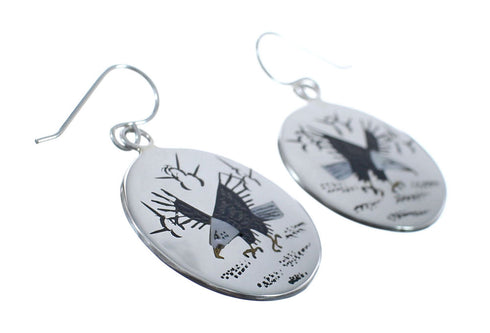 Native American Navajo Multicolor Sterling Silver Eagle Hook Dangle Earrings AX126176