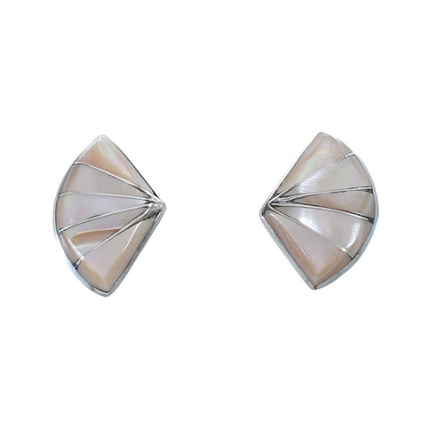 Native American Zuni Sterling Silver Pink Mother of Pearl Post Earrings AX126162