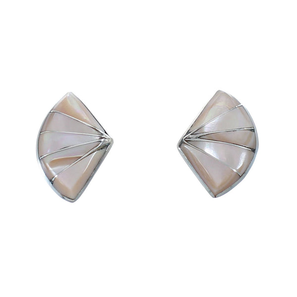 Native American Zuni Sterling Silver Pink Mother of Pearl Post Earrings AX126162