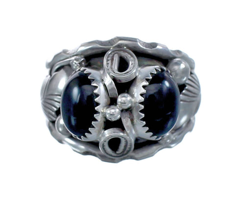 Scalloped Leaf Onyx Native American Sterling Silver Ring Size 11 JX126941