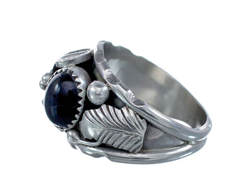 Scalloped Leaf Onyx Native American Sterling Silver Ring Size 11-1/4 JX126942