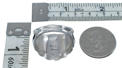 Scalloped Leaf Onyx Native American Sterling Silver Ring Size 11-1/4 JX126942