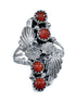 Native American Navajo Coral Sterling Silver Leaf Ring Size 8-1/4 JX126952