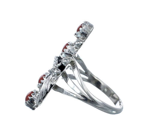 Native American Navajo Coral Sterling Silver Leaf Ring Size 6-1/2 JX126950