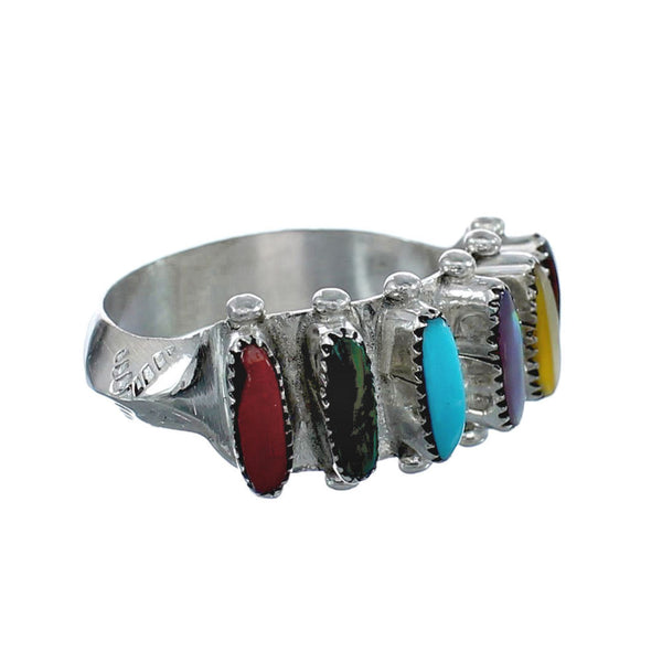 Native American Zuni Sterling Silver Multicolor Needlepoint Ring Size 7 AX126948