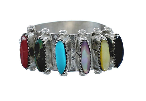 Native American Zuni Sterling Silver Multicolor Needlepoint Ring Size 7 AX126948