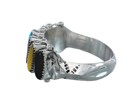 Native American Zuni Sterling Silver Multicolor Needlepoint Ring Size 7 AX126948