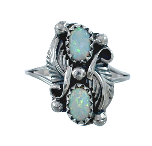 Sterling Silver Leaf Navajo Opal Ring Size 7-3/4 AX126973