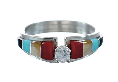 Authentic Sterling Silver Multicolor Inlay CZ Zuni Ring Size 8-3/4 AX126955