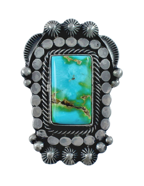 Native American Genuine Sterling Silver And Turquoise Ring Size 7-1/2 AX126900