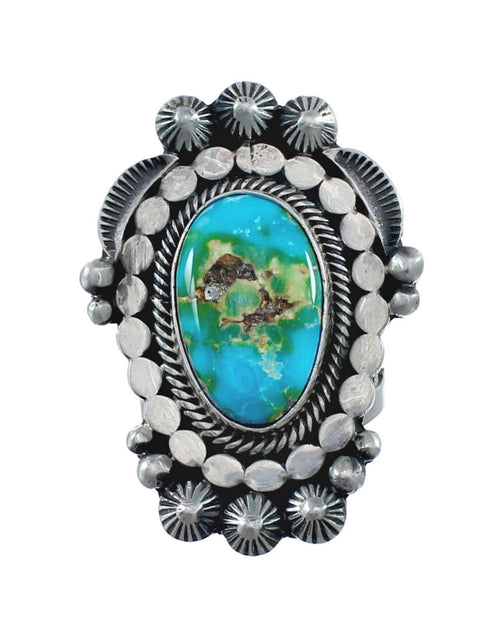 Native American Genuine Sterling Silver And Turquoise Ring Size 8-1/4 AX126909