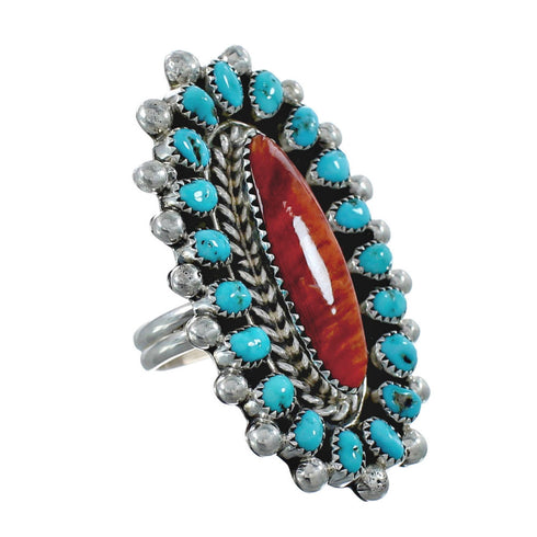 Genuine Sterling Silver Turquoise Oyster Shell Navajo Ring Size 10-1/2 AX126958