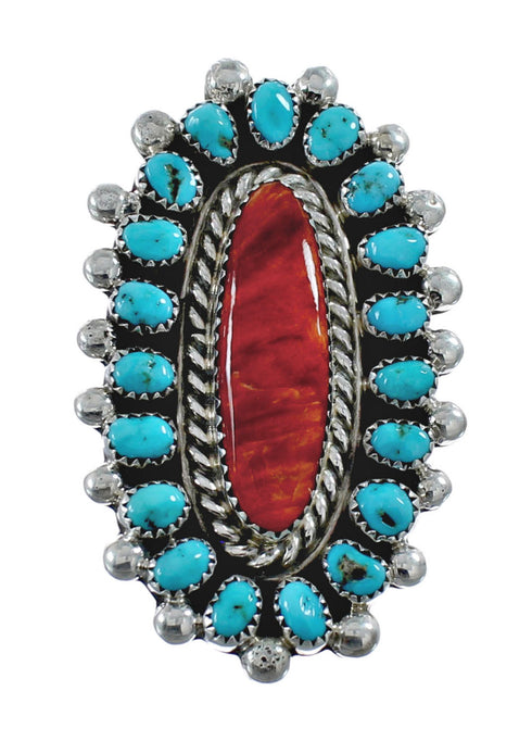 Genuine Sterling Silver Turquoise Oyster Shell Navajo Ring Size 10-1/2 AX126958