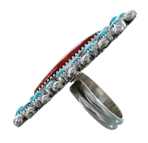 Genuine Sterling Silver Turquoise Oyster Shell Navajo Ring Size 10-1/2 AX126958