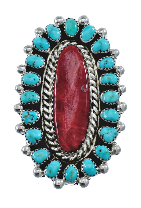 Genuine Sterling Silver Turquoise Oyster Shell Navajo Ring Size 9 AX126959