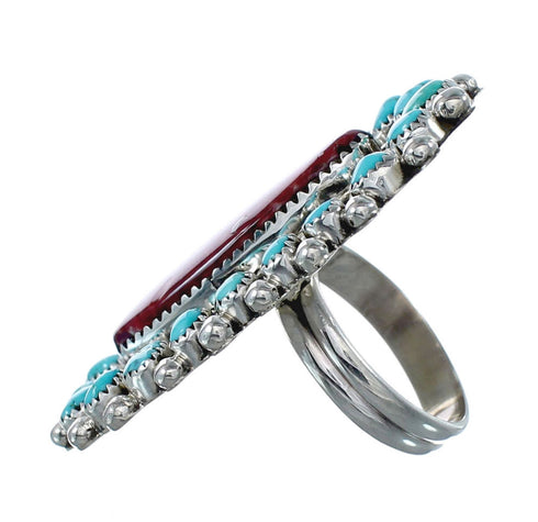 Genuine Sterling Silver Turquoise Oyster Shell Navajo Ring Size 9 AX126959