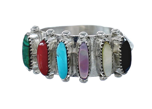 Native American Zuni Sterling Silver Multicolor Needlepoint Ring Size 7-1/4 AX126198