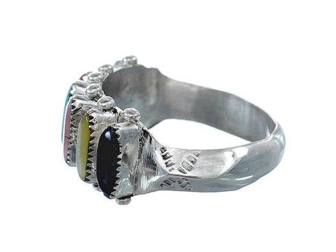 Native American Zuni Sterling Silver Multicolor Needlepoint Ring Size 7-1/4 AX126198