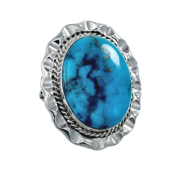 Native American Sterling Silver Turquoise Hand Crafted Ring Size 6-1/2 AX126251